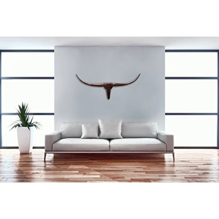 Wohnling Deko Geweih Bull M WL1.394, Wanddekoration in Bronze, 100 cm Aluminium Stierkopf mit Hörnern, moderne Wandskulptur und Jagdtrophäe, Longhorn Wandschmuck Groß – Bild 5