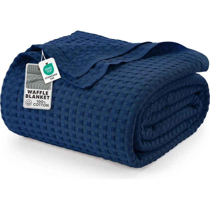 Utopia Bedding Baumwoll Waffeldecke 300 GSM (Marine - 228 x 182 cm), weiche, leichte, atmungsaktive Bettdecke für alle Jahreszeiten