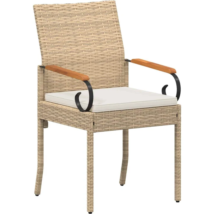 vidaXL Gartenstühle 4 Stk. Beige und Cremeweiß Poly-Rattan und Akazie 42025887 – Bild 4