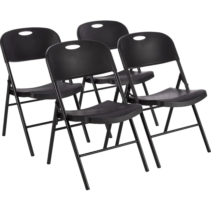 Amazon Basics Klappbarer Kunststoff-Stuhl, 157,5 kg Tragkraft, Schwarz, 4 Stück
