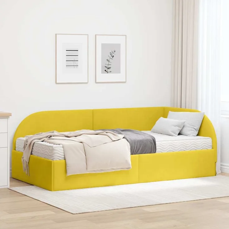 vidaXL Eckbettgestell mit Matratze 2 stk. Gelb 100 x 200 cm Samt 3394210