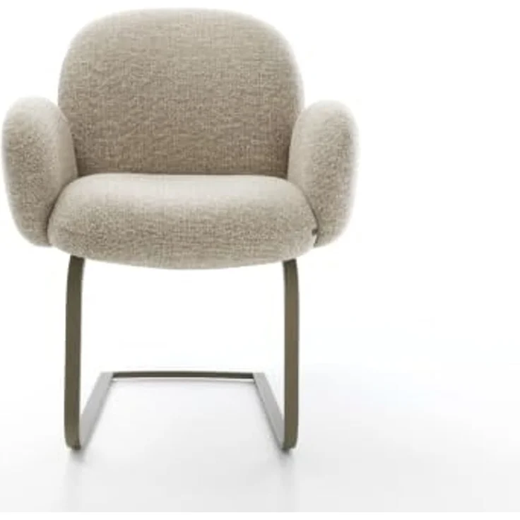 Freischwinger Nube-Flex mit Armlehnen Webstoff Soft Beige Freischwinger flach Effektfinish Titan Taschenfederkern – Bild 4