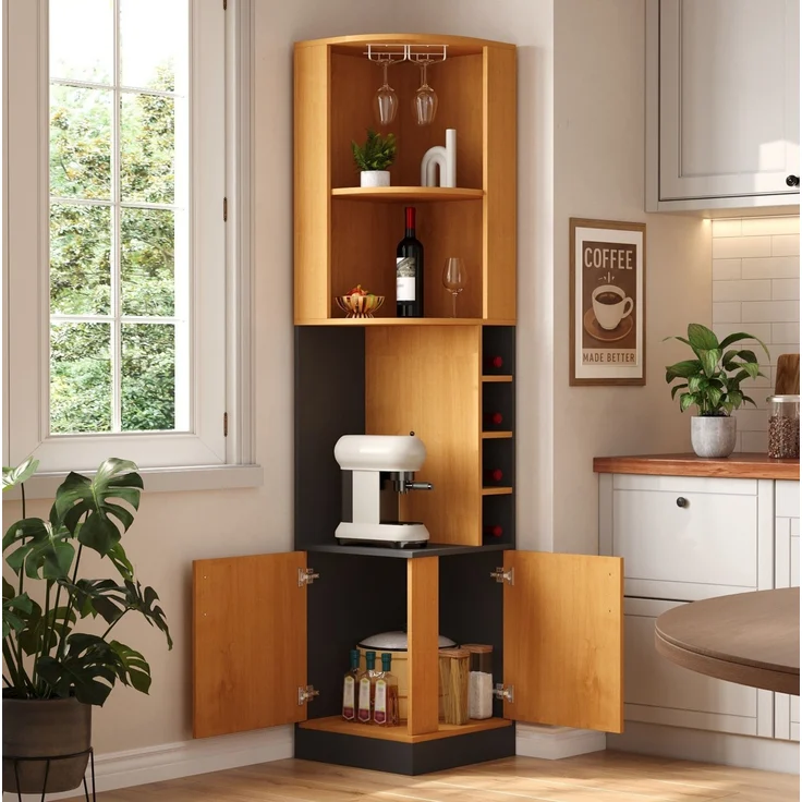 Eckschrank 40x40x182 cm in Natur mit Weinglasregal und viel Stauraum – Bild 2