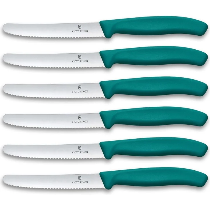 Victorinox Swiss Classic Profi Tomaten- und Tafelmesser-Set, 6-teilig, Wellenschliff, Scharfe Klingen, 11 cm, Robuste Kunststoffgriffe, Grün – Bild 1