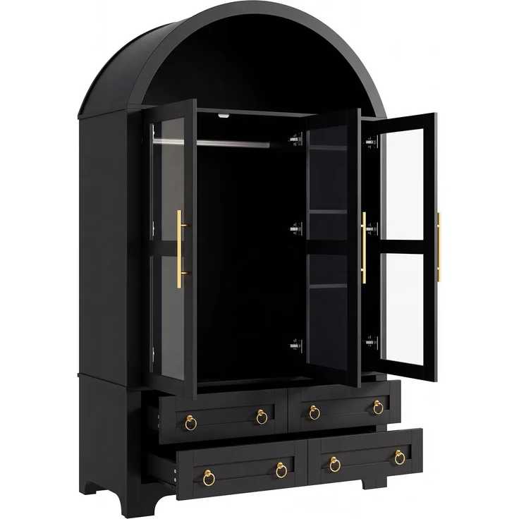 Kleiderschrank 110x50x186 cm in Schwarz mit 3 Glastüren, 4 Schubladen und App-LED – Bild 7