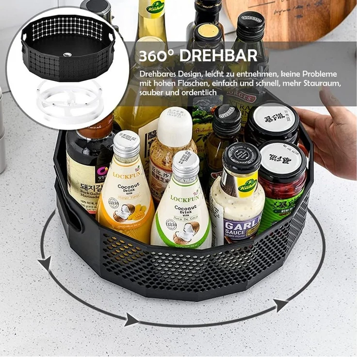 TUWENA Gewürzregal Drehteller Organizer, 2 Stück Lazy Susan Drehbares Gewürzregal Küchen – Bild 3