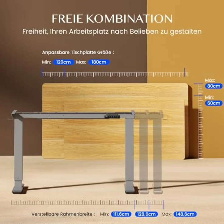 FLEXISPOT Höhenverstellbarer Schreibtisch Gestell E1 PRO mit Doppelmotor | Elektrische Tischbeine höhenverstellbar mit Kabelmanagement & 2 Haken,LED-Höhenanzeige&4 Speicherplätzen fürs Büro&Homeoffice – Bild 10