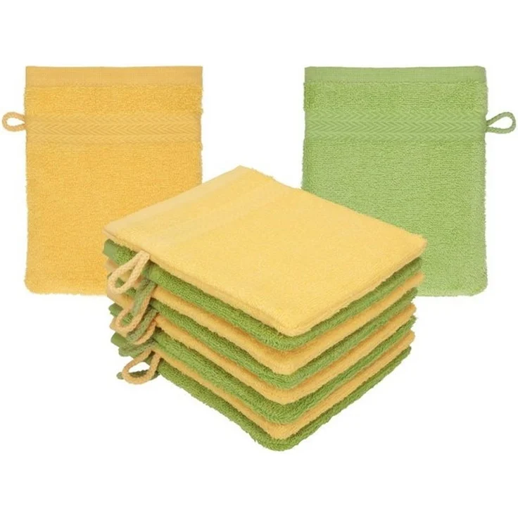 Betz Waschhandschuh 10 Stück Waschhandschuhe Premium 16x21 cm Farbe honiggelb/avocado, (10-St) – Bild 4