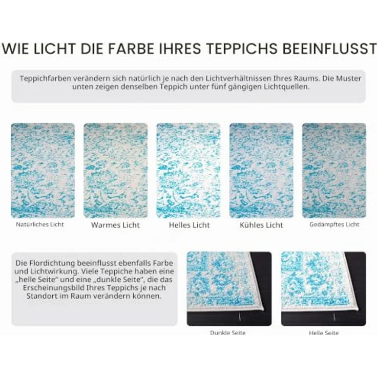 Safavieh Teppich 183x274 cm - Adirondack Collection - Transitional Design, Elfenbein & Petrol, Pflegeleichte Synthetikmischung, Ideal für Wohnzimmer, Schlafzimmer, Büro | 1 cm Flor, Teppich für den Innenbereich, langlebig, kinder- und haustierfreundl... – Bild 10
