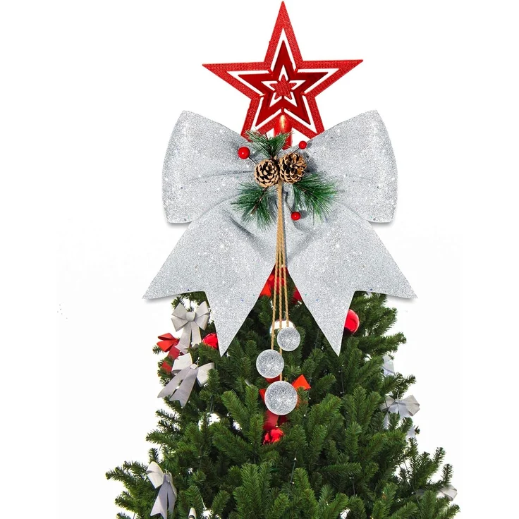 Set 4 Weihnachtskranz-Schleifen, 25x30cm, Glitzer & funkelnd, Weiß – Bild 6