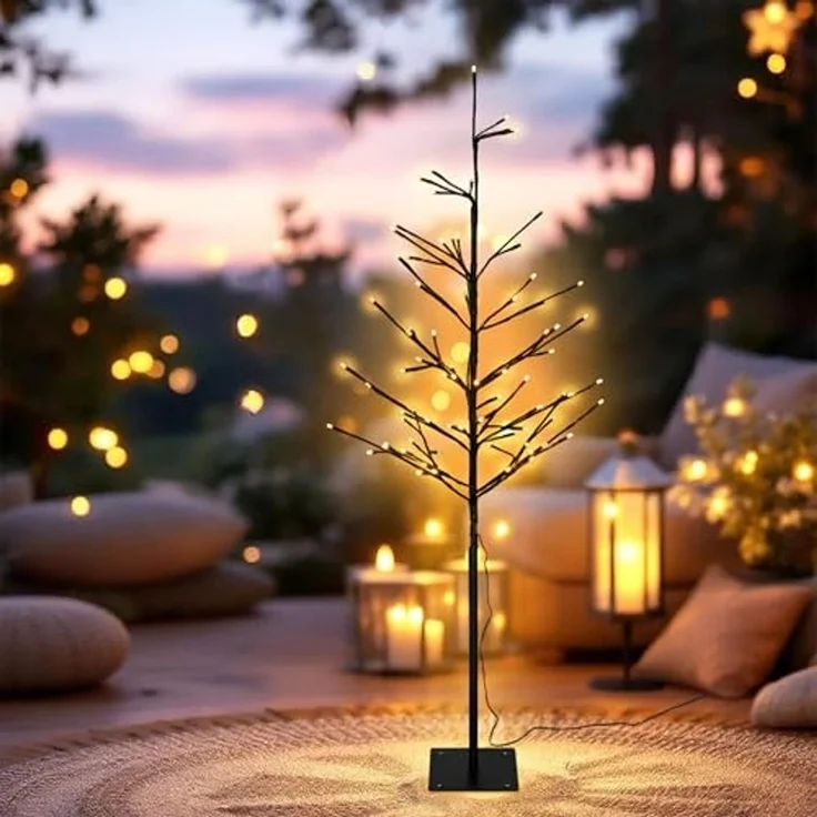 Spetebo LED Baum Deko für Außen und Innen 120 cm Höhe, Netzteil, LED fest integriert, gold, Weihnachts Dekobaum mit 80 LED beleuchtet – Bild 7
