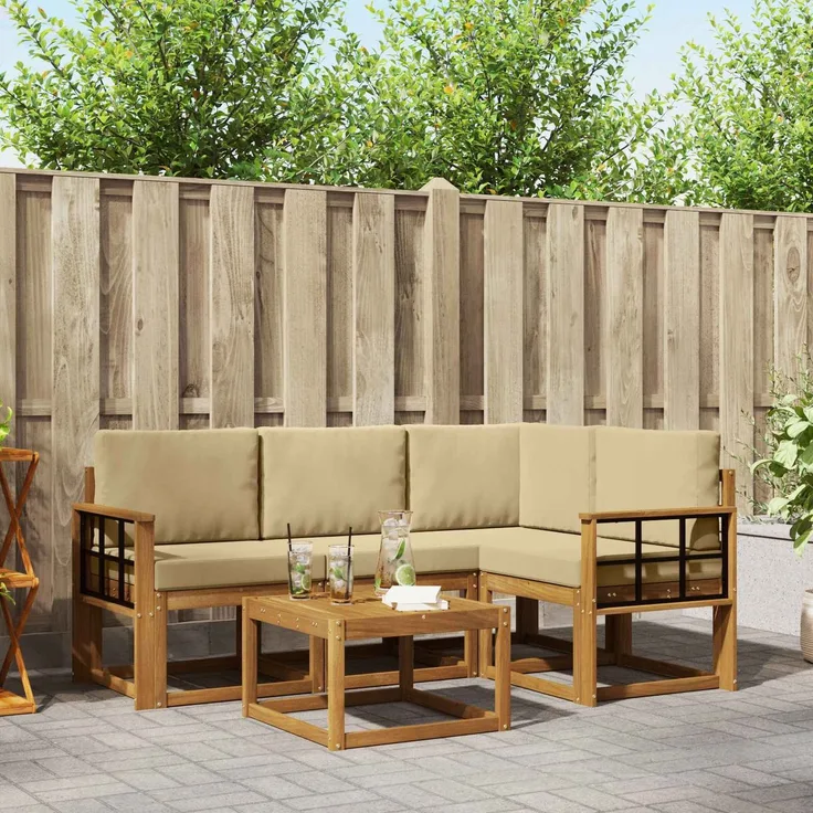vidaXL Outdoor-Sofagarnitur 5 stk. 4-Sitzer Natur und Beige 3366371