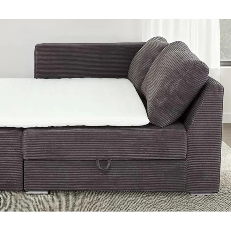 Ecksofa-Dauerschläfer Federkern Topper Bettkasten Schlafcouch Cord Dunkelgrau – Bild 5