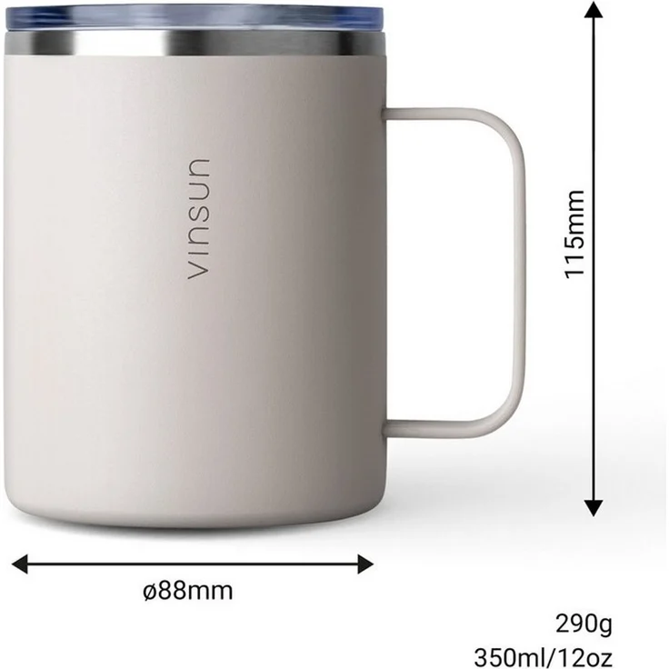 Vinsun Thermobecher Edelstahl Isolierbecher 350ml - Kaffeebecher mit Henkel und Deckel, 2-tlg, Edelstahl, Doppelwandig isoliert, BPA frei, bruchfest, Kalt- und Heißgetränke – Bild 3