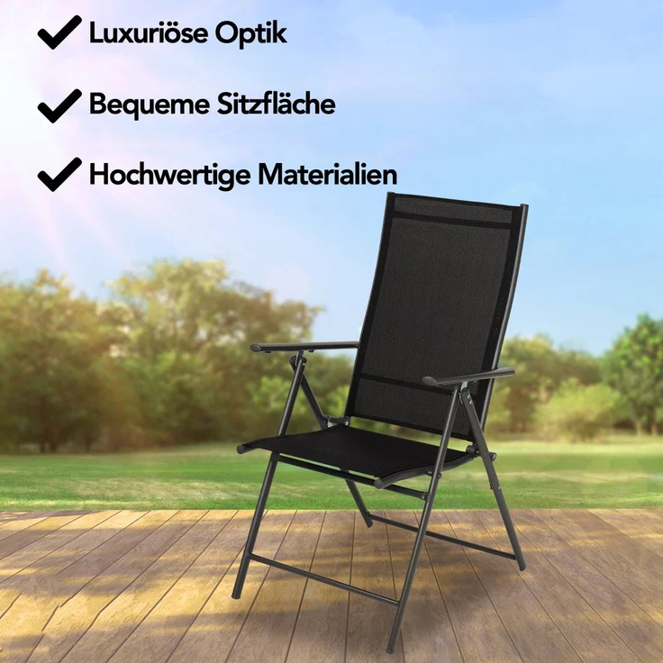 Brixy Gartenstuhl - 2 Stück - 7 verstellbare Ständer - Zusammenklappbar - Garten oder Balkon - Wetterfest - Textilien - Schwarz – Bild 4