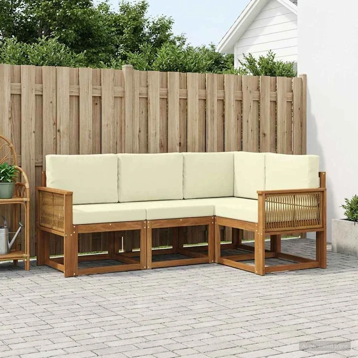 vidaXL Outdoor-Sofagarnitur 4 stk. Natur und Creme Polyester – Bild 1