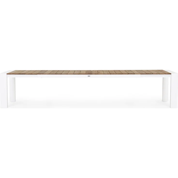 Gartentisch Norema aus Aluminium und Teakholz, modern, ausziehbar für 10–14 Personen, weiß – Bild 3