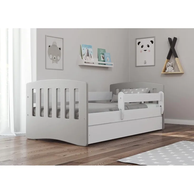 Bjird 'Classic' Kinderbett 80x180 cm, Grau, inkl. Rausfallschutz, Lattenrost und Bettschublade