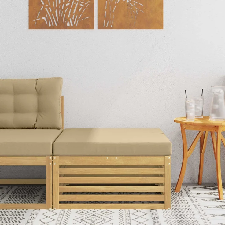 vidaXL Outdoor-Fußhocker Massivholz Akazie Weiß gewaschen und Beige 901565 – Bild 1
