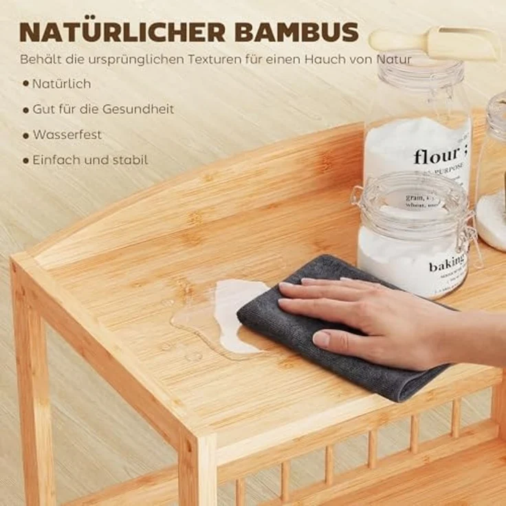 HOMCOM Küchenwagen Küchenrollwagen Allzweckwagen mit 3 Ebenen Stauraum, (Servierwagen, 1 St, Rollwagen), für Küche Bad Büro Wohnzimmer Naturholz – Bild 5