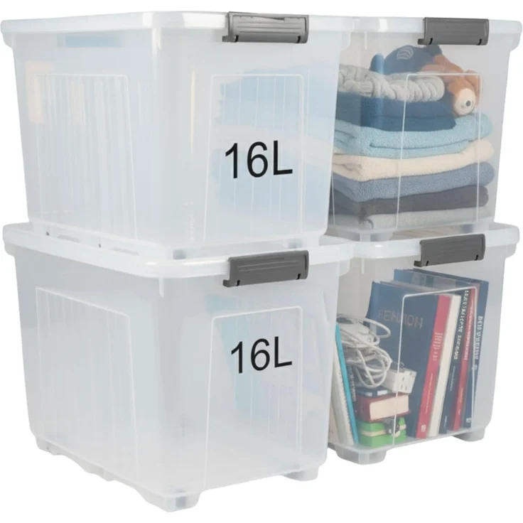 Plastard Aufbewahrungsbox mit Deckel & Rollen 15 - 110 Liter Stapelbar, Transportbox, Regalbox (4er-Set, 4 St), Lagerbox, Spielzeugbox, BPA-Frei, Storagebox für Spielzeug, mit Clips – Bild 1