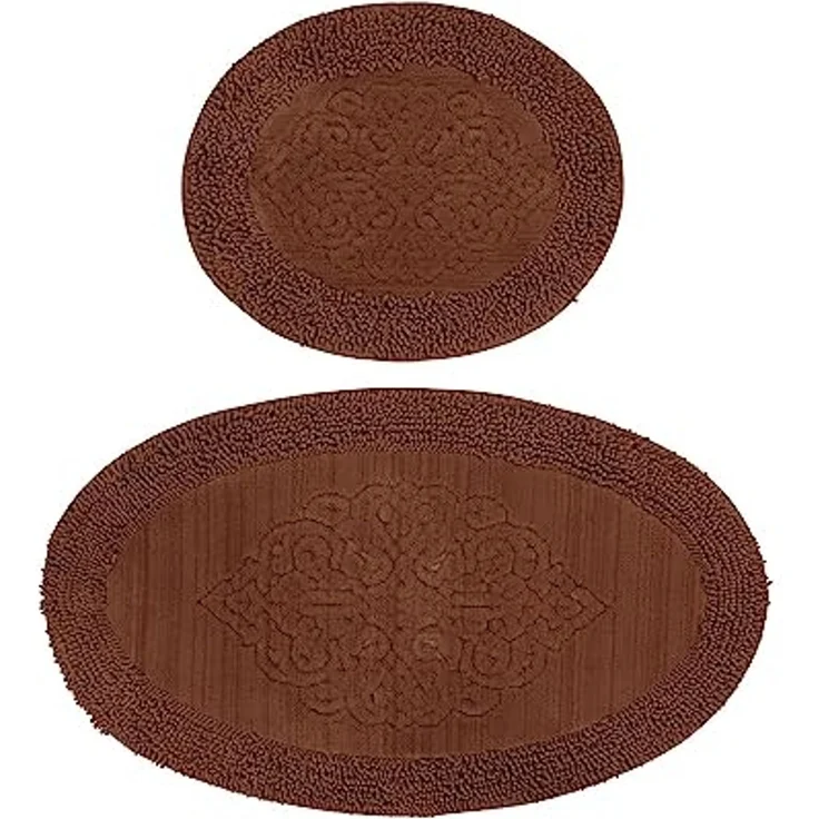 Badteppich Set 2-teilig Dunkelbraun oval – Bild 2