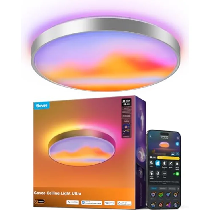 Govee Deckenlampe Ultra RGBWWIC, 616 LED-Pixel, 5000 lm, 2700K-6500K, KI-Lichtszenen, Matter, Smart Home