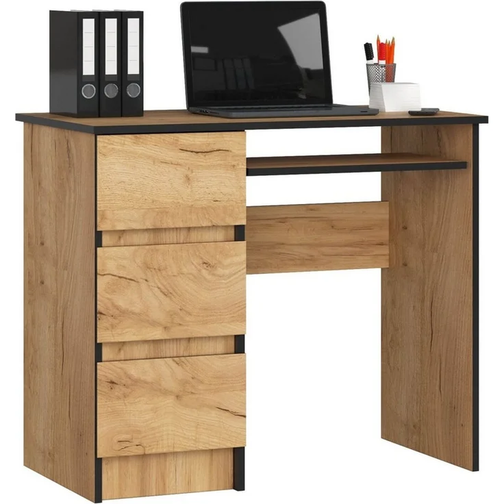 Raumhirsch Furniture Schreibtisch mit Tastaturauszug - zwei Tischvarianten - 90 cm breit, mit 3 Schubkästen - Kasten linke Variante – Bild 2