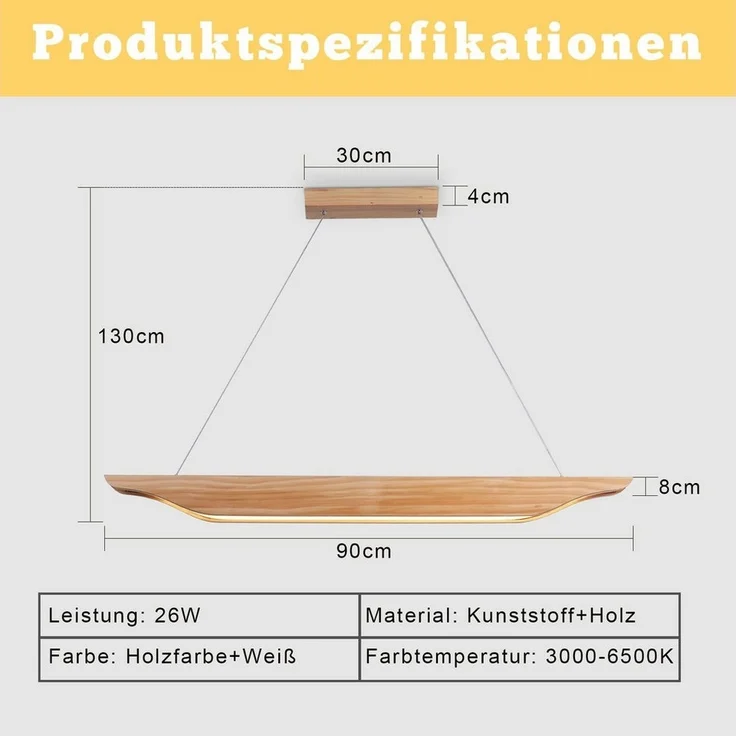 Nettlife LED Pendelleuchte Esstisch Dimmbar Modern Hängelampe Holz 90cm mit Fernbedienung, Höhenverstellbar, LED fest integriert, für Esszimmer Wohnzimmer Schlafzimmer Küche – Bild 2