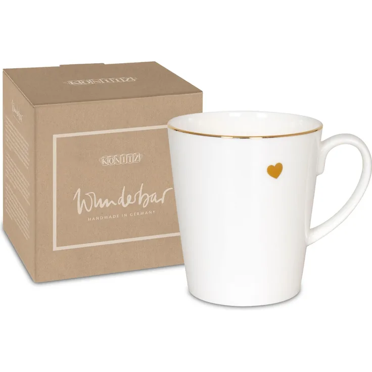 KÖNITZ Becher Wunderbar GOLDEN HEART im Geschenkkarton - 600 ml aus Bone China Porzellan