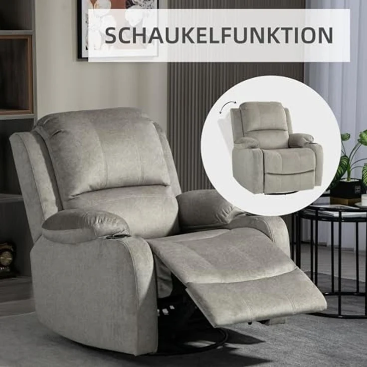 HOMCOM Relaxsessel Fernsehsessel mit Liegefunktion, Ruhesessel mit Wippfunktion (Sessel, 1-St, Liegesessel), für Wohnzimmer, Braun – Bild 5