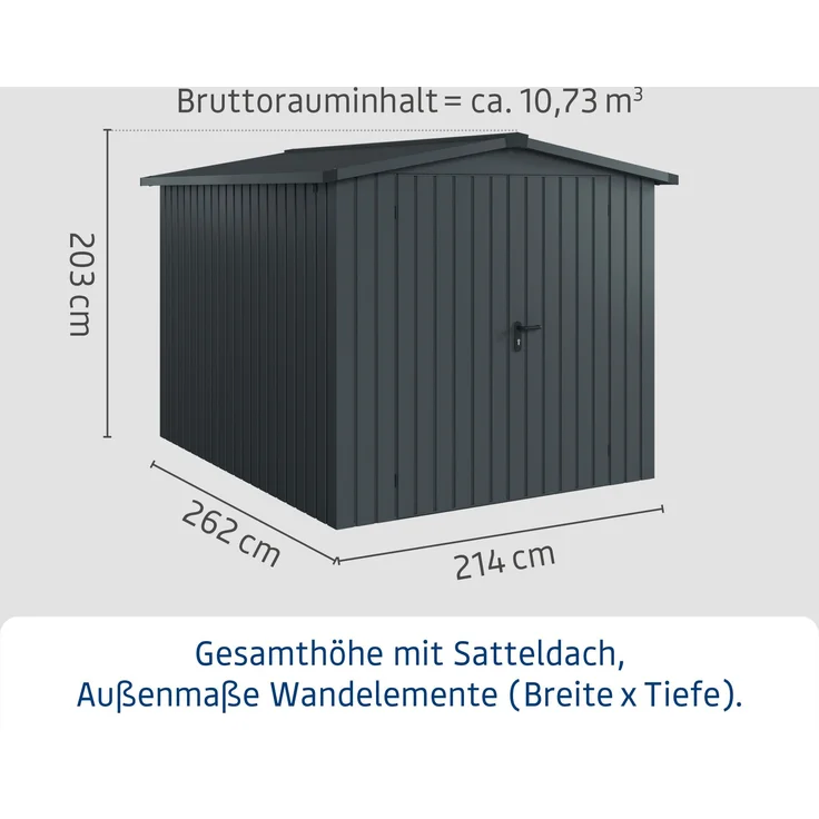 Hörmann Ecostar Metall-Gerätehaus "Euroline Trend" mit Satteldach ESD 6, anthrazitgrau, 214 x 262 cm,2-flüglige Tür – Bild 4