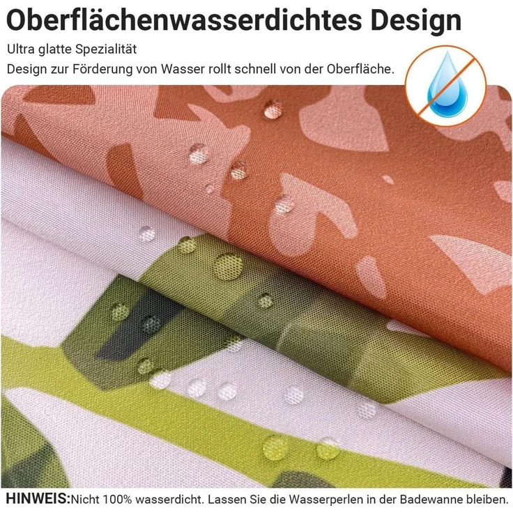 Duschvorhang 180x200cm Blätter Textil Antischimmel Wasserabweisend mit Ösen und – Bild 2
