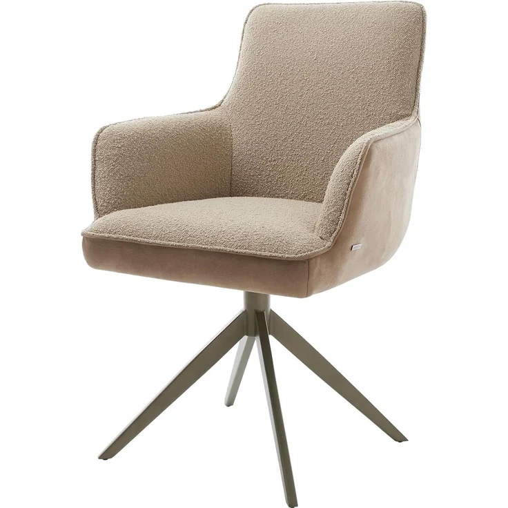 Drehstuhl Heira-Flex mit Armlehnen Materialmix Schlamm Kreuzgestell breit Effektfinish Titan 360° drehbar Taschenfederkern – Bild 1
