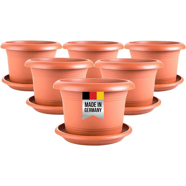 Centi Blumentopf Pflanztopf, Blumentöpfe, Pflanzkübel groß außen (Spar Set, 6 St, 30 cm), mit Untersetzer, Pflanztöpfe, Blumenkübel Pflanzentopf terracotta
