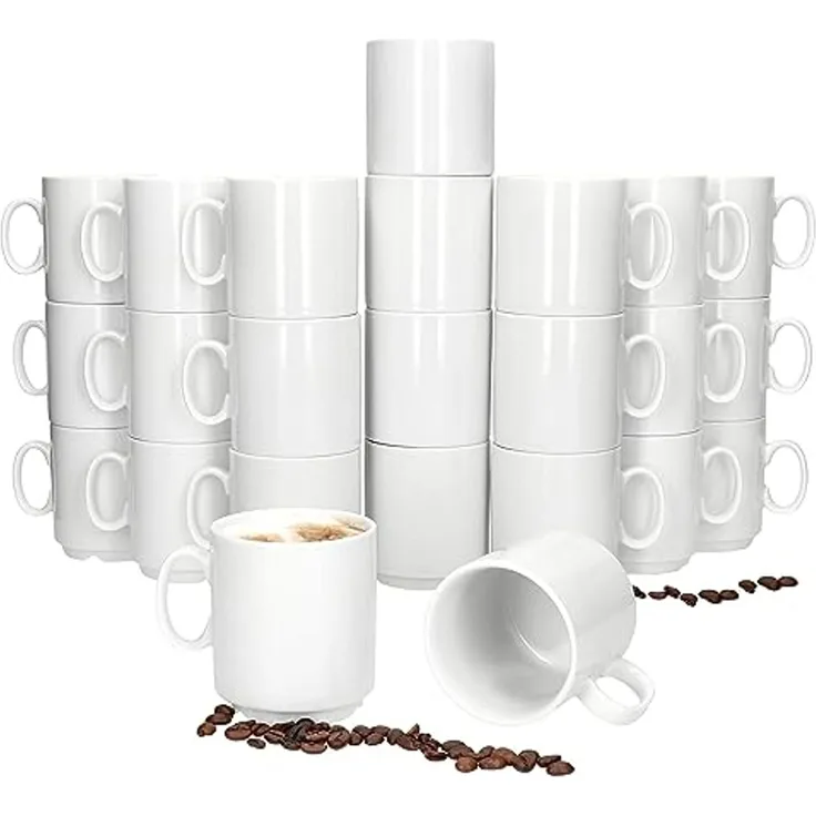 MamboCat Becher 24er Set Event Kaffeebecher 250ml weiß Porzellan-Tassen stapelbar, Porzellan