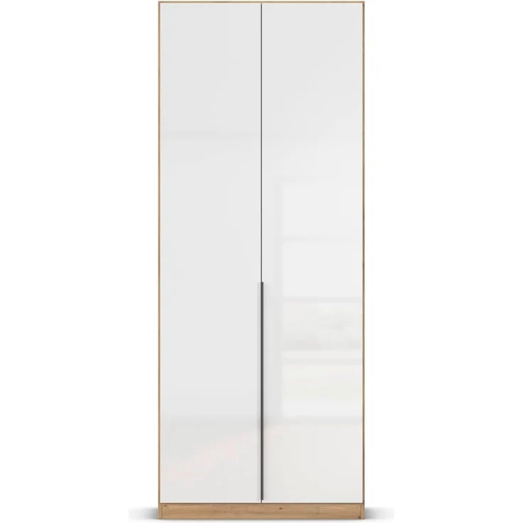 Rauch Möbel Alabama, Kleiderschrank, Garderobenschrank, 2-türig, Zubehör Basic, 1 Kleiderstange, 2 Einlegeböden, Farbe Hochglanz Weiß/Eiche Artisan, Holz, Griff Grau metallic, 91 x 229 x 54 cm – Bild 8