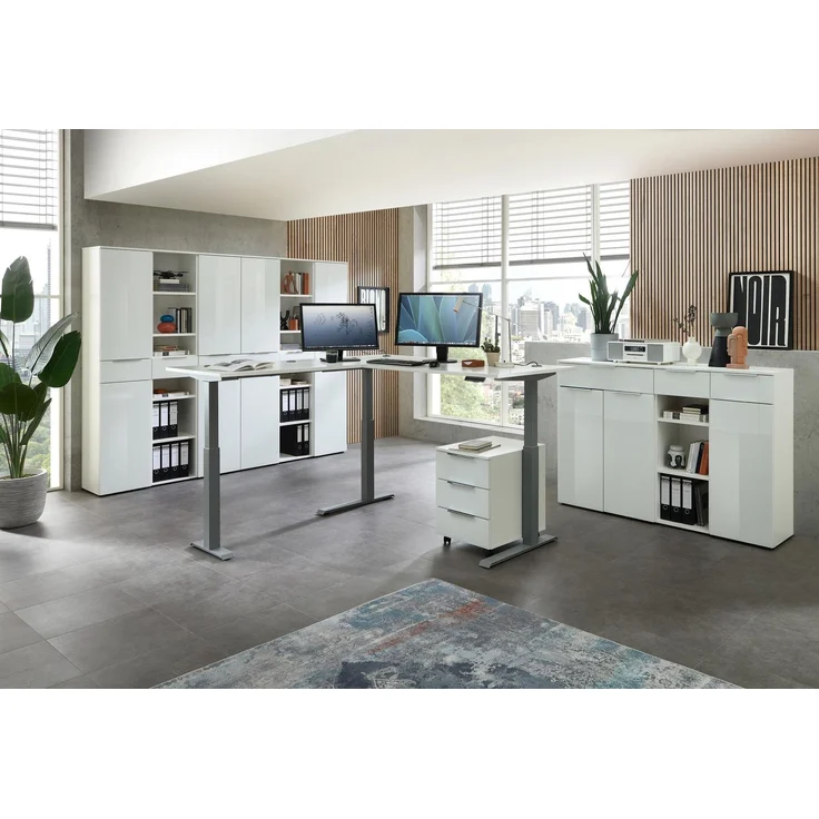 10-tlg. Komplettbüro SANTORIN Weiß & Glas – inkl. Eckschreibtisch – Bild 2