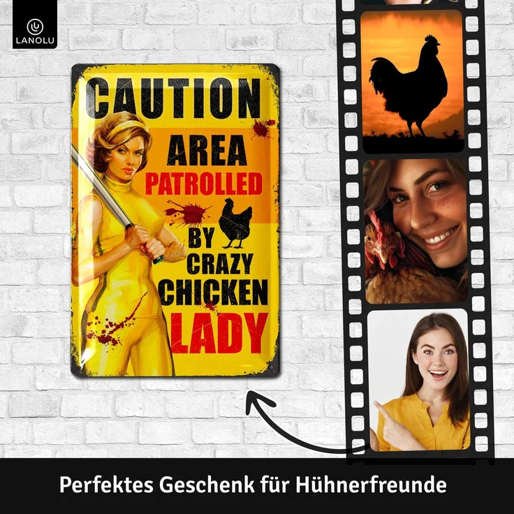 LANOLU Blechschild Crazy Chicken Lady 20x30cm – Metall – Mehrfarbig – 20312 – Bild 2