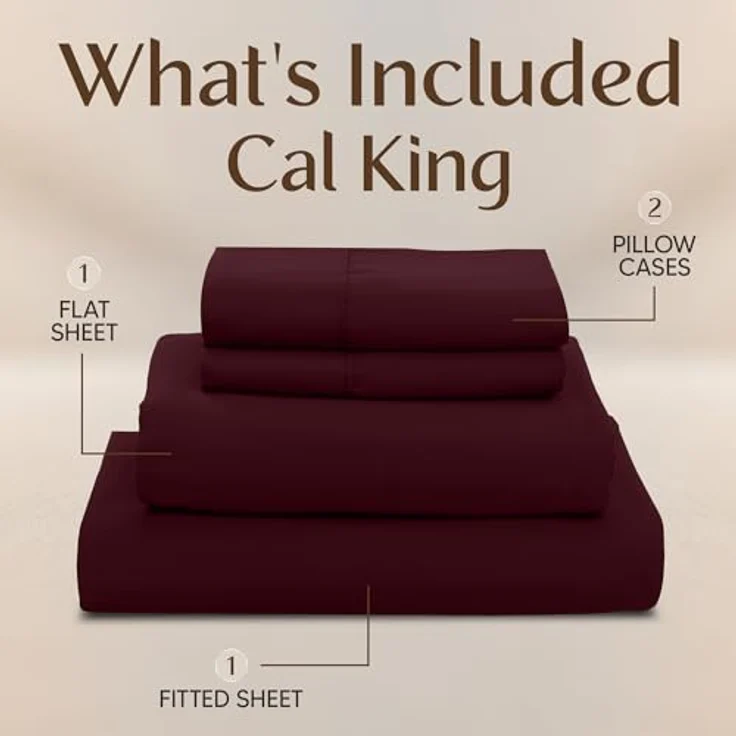 Utopia Bedding California-King-Bettwäsche-Set, 4-teilig, gebürstete Mikrofaser, schrumpft und lichtbeständig, pflegeleicht (Kingsize, Burgunderrot) – Bild 4