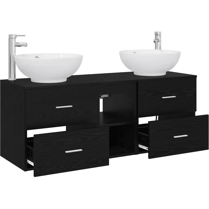 vidaXL Badezimmerschrank-Set 3 stk. Schwarz 129 x 44,5 x 80 cm 3405900 – Bild 4
