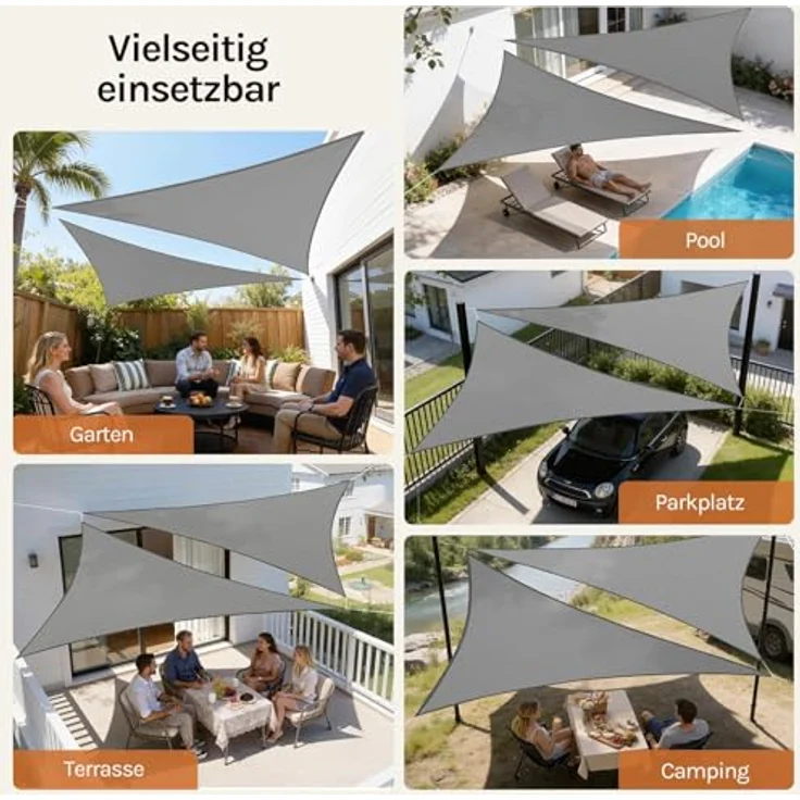 WOLTU Sonnensegel Dreieck 3 x 3 x 4,25 m Grau atmungsaktiv Sonnenschutz HDPE Windschutz mit UV Schutz für Garten Terrasse Camping – Bild 5