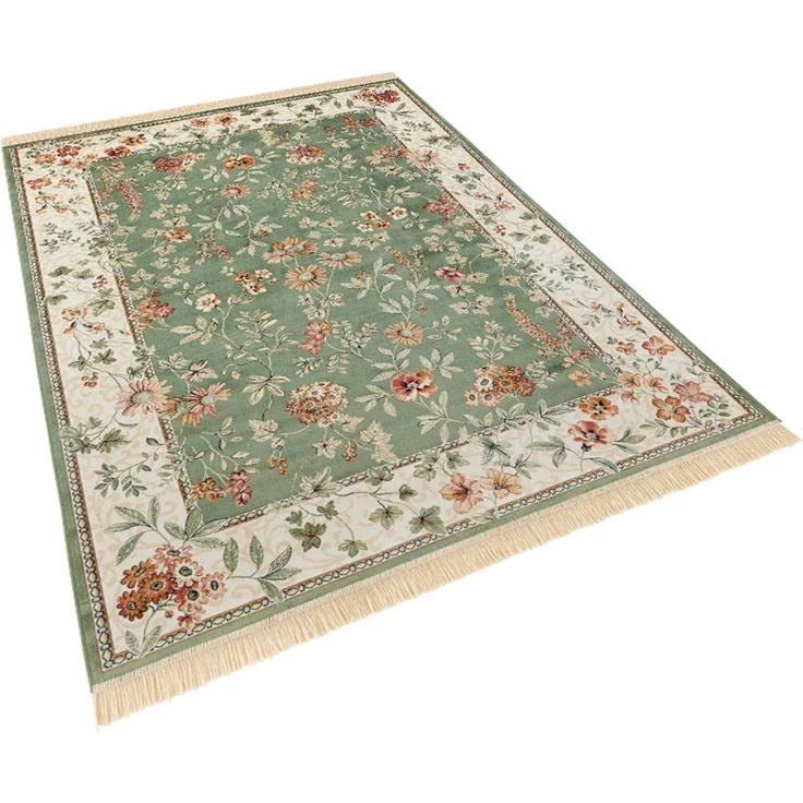 Orientalischer Samt-Teppich mit Fransen Oriental Flowers Grün - 135 x 195 x 0 cm – Bild 2