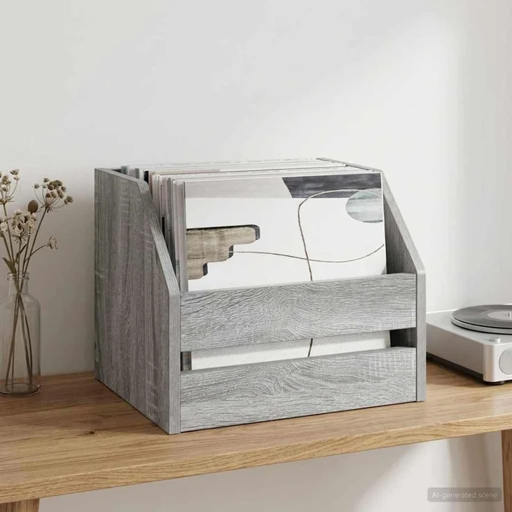 vidaXL Vinyl Album Box Sonoma-Grau 38 x 30 x 29 cm Holzwerkstoff 8012820 – Bild 1
