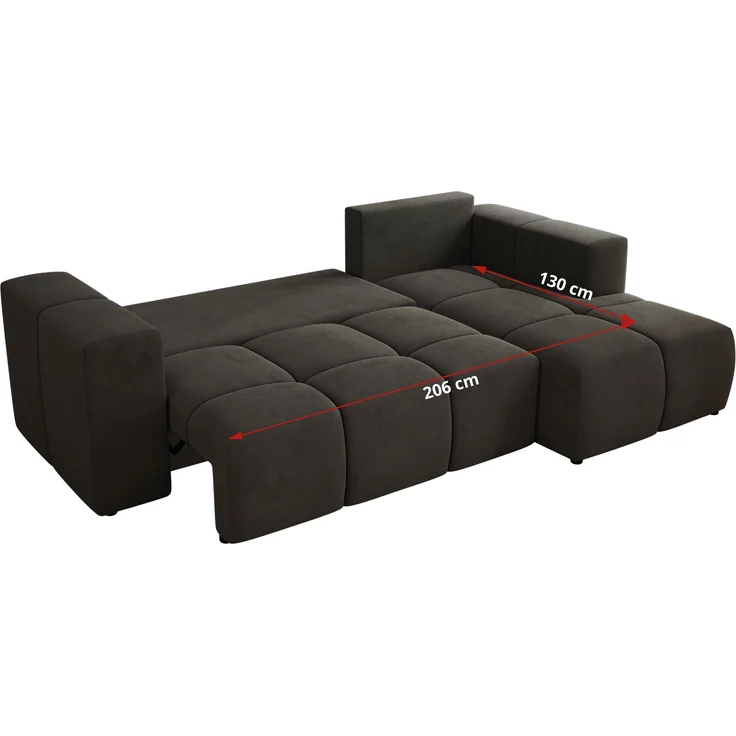 Ecksofa mit Schlaffunktion und Bettkasten, L-form Couch, lose Kissen, Polstersofa - MONIVA - Dunkelgrau Velours - linke Seite – Bild 6