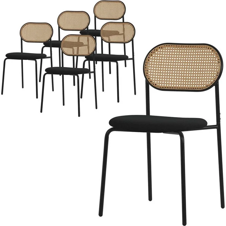 ML-DESIGN Stuhl Esszimmerstühle Rattanstuhl Polsterstühle Akzentstühle für Esszimmer (6 St), Schwarz Esstischstühle mit Rückenlehne aus Rattan 6er Set Küchenstuhl – Bild 5