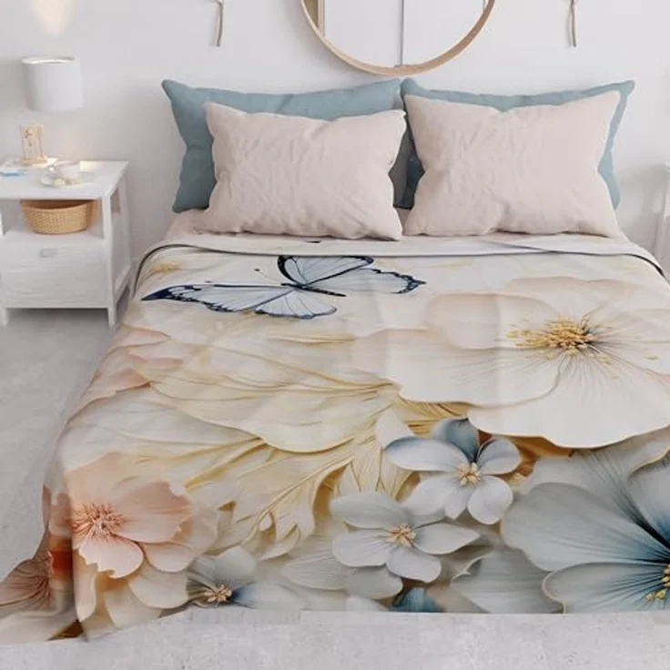 PETTI Artigiani Italiani - Sofaüberwurf aus Mikrofaser, 220x270 cm, Blumenmuster Mariposa | Mehrzweck-Überwurf für Sofas, Tagesdecke und Tischdecken | Schutzüberwurf waschbar – Bild 1