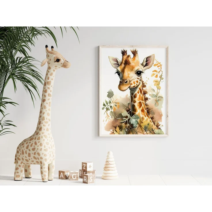Poster Kinderzimmer Tiere Wald Dschungel Aquarell Löwe Elefant · Kinderzimmer Bilder · Wand Deko · Kunst Druck · Deko Print · ohne Rahmen - Giraffe / 50x70 cm