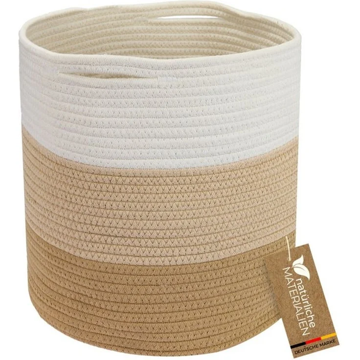 HMF Aufbewahrungskorb Aufbewahrungskorb mit versteckten Griffen, runder Korb passend für Kallax, 31 x 31 cm, Weiß-Braun – Bild 4