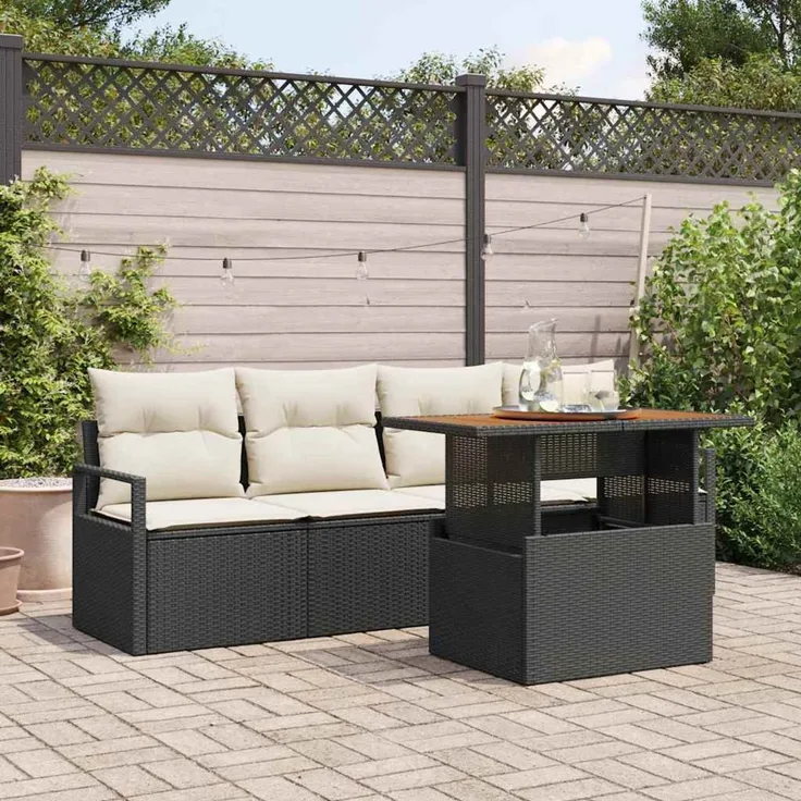 vidaXL Garten-Sofa-Set 5 stk. 4-Sitzer Schwarz und Creme 3349641